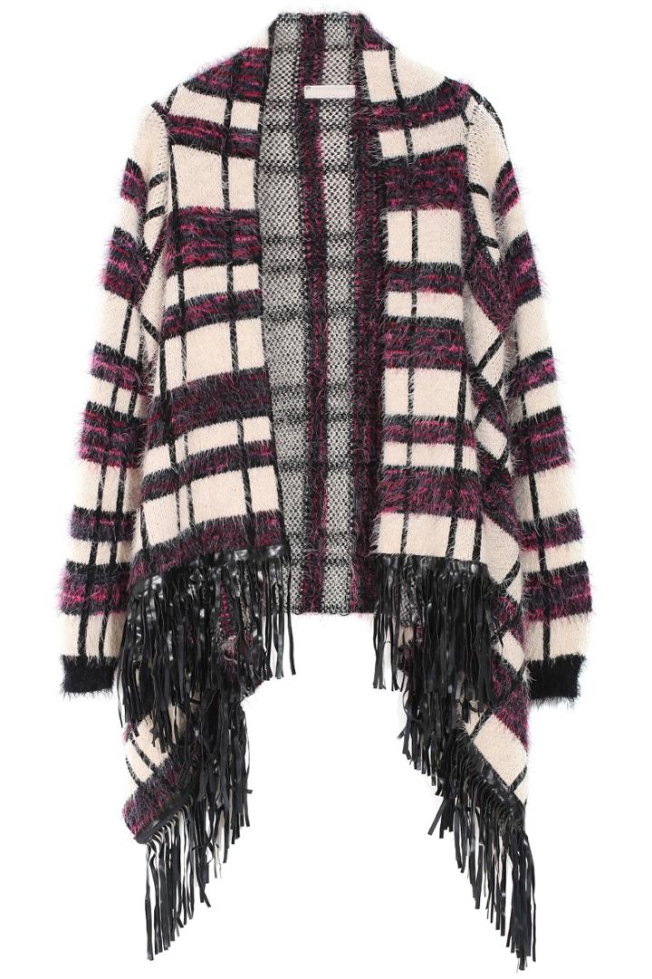 Romwe Plaid Tassel Red Cardigan