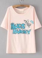 Romwe Rabbit Parachuting Print Pink T-shirt
