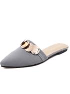 Romwe Grey Point Toe Metal Clasp Sandals