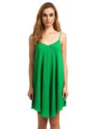 Romwe Glass Green Spaghetti Strap Asymmetrical Shift Dress Sundresses