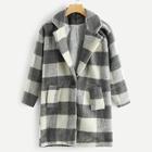 Romwe Plaid Single Button Notched Neck Coat