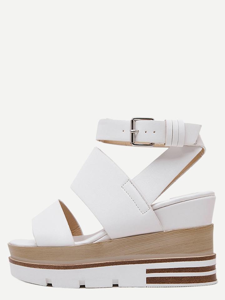 Romwe White Open Toe Strap Platform Wedge Sandals