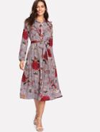 Romwe Mixed Print Frilled Detail Dress