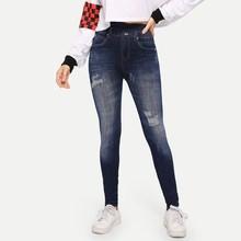 Romwe Ripped Imitation Cowboy Skinny Leggings