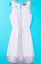 Romwe Sleeveless Embroidered Slim White Dress