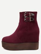 Romwe Burgundy Faux Suede Buckle Strap Hidden Heel Ankle Boots