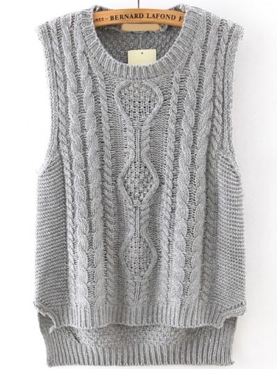 Romwe Cable Knit Dip Hem Grey Vest