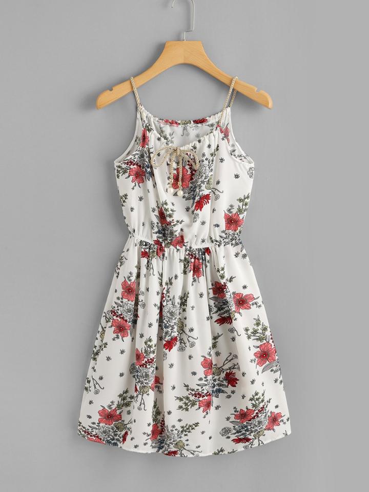 Romwe Ditsy Print Random Drawstring Cami Dress