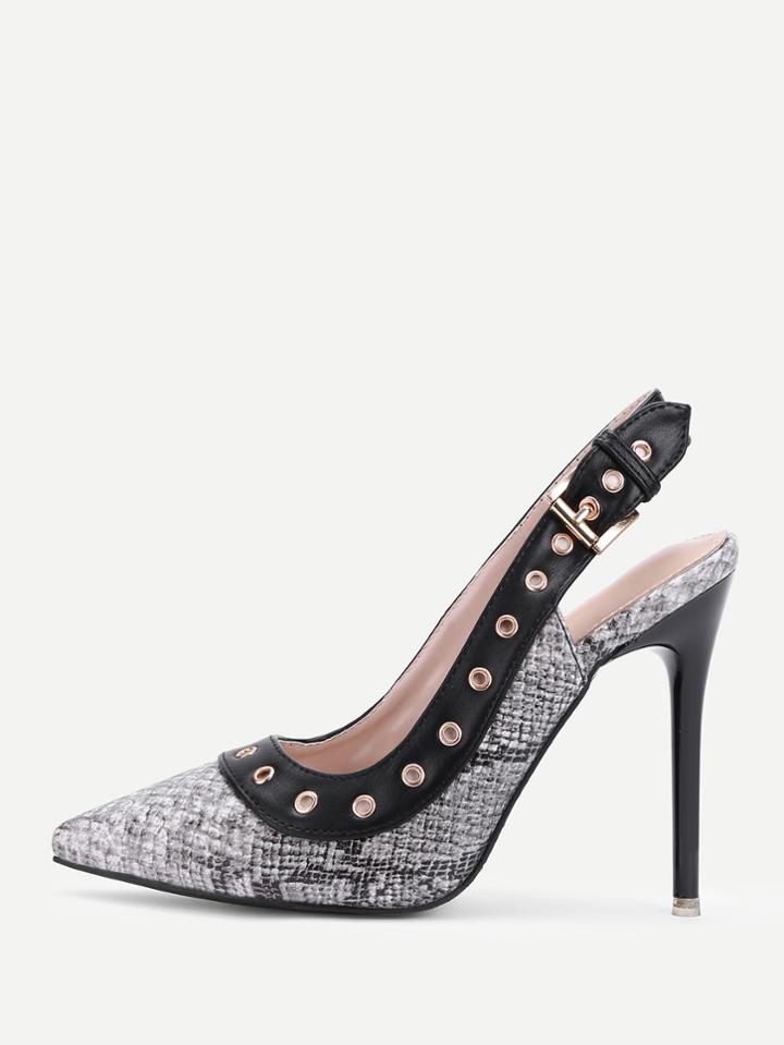Romwe Snakeskin Print Slingback Stiletto Heels