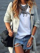 Romwe Grey Long Sleeve Single Button Loose Coat