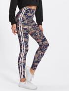 Romwe Paisley Print Striped Side Leggings