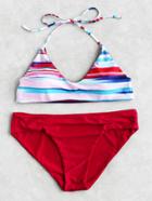 Romwe Block Striped Mix & Match Bikini Set