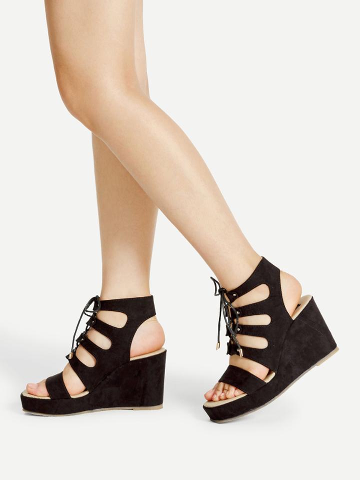 Romwe Cut Out Design Lace Up Wedge Sandals