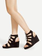 Romwe Cut Out Design Lace Up Wedge Sandals