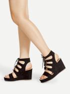 Romwe Cut Out Design Lace Up Wedge Sandals