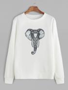 Romwe White Elephant Print Sweatshirt