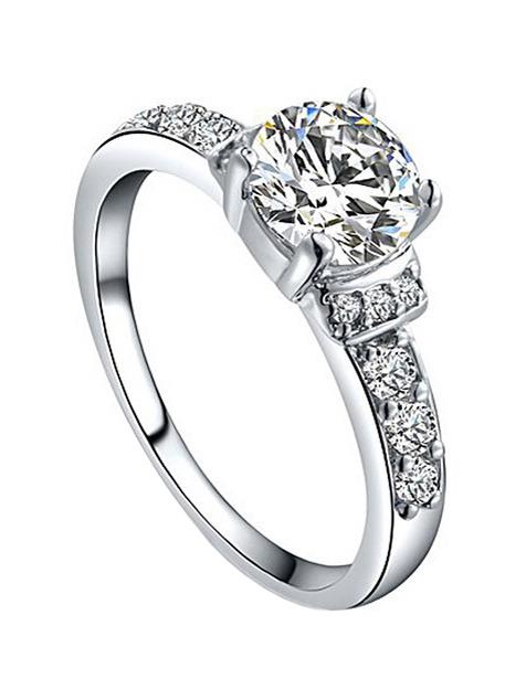Romwe White Gold Plated Platinum Diamond Ring