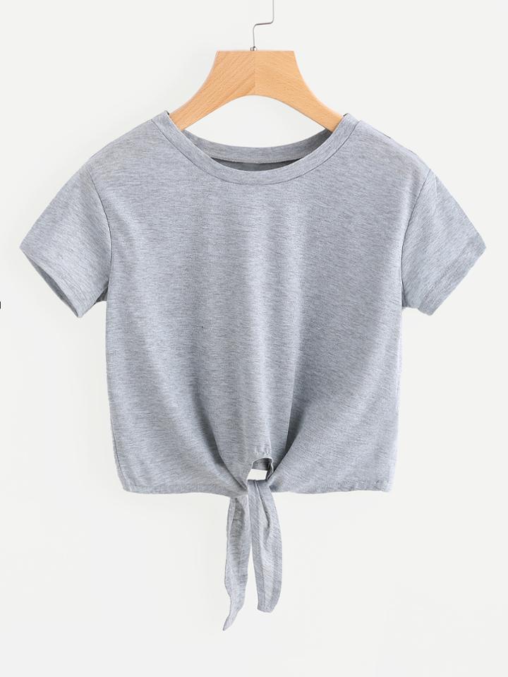 Romwe Knot Front Slub Tee