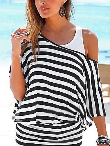 Romwe Contrast Striped Dolman Sleeve T-shirt With Tank Top