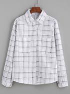Romwe White Windowpane Plaid Pockets Shirt