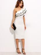 Romwe Frill Oblique Shoulder Contrast Binding Dress