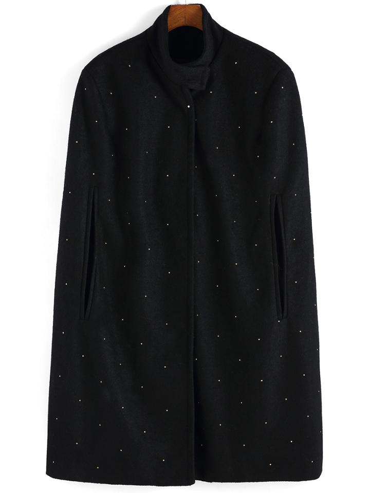 Romwe Stand Collar Dotted Poncho Coat