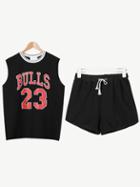 Romwe Black Basketball Tank Top With Drawstring Shorts