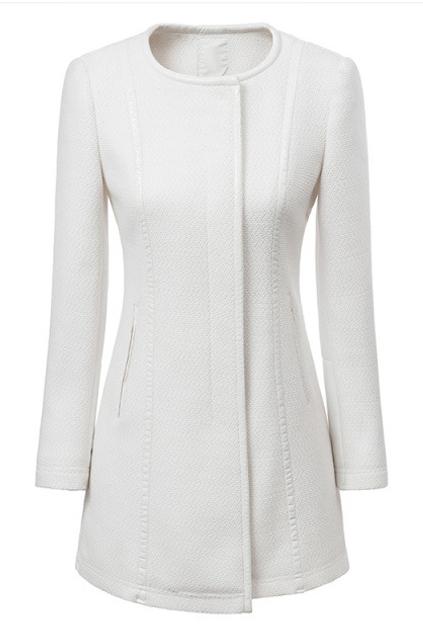 Romwe White Faux Woolen Coat