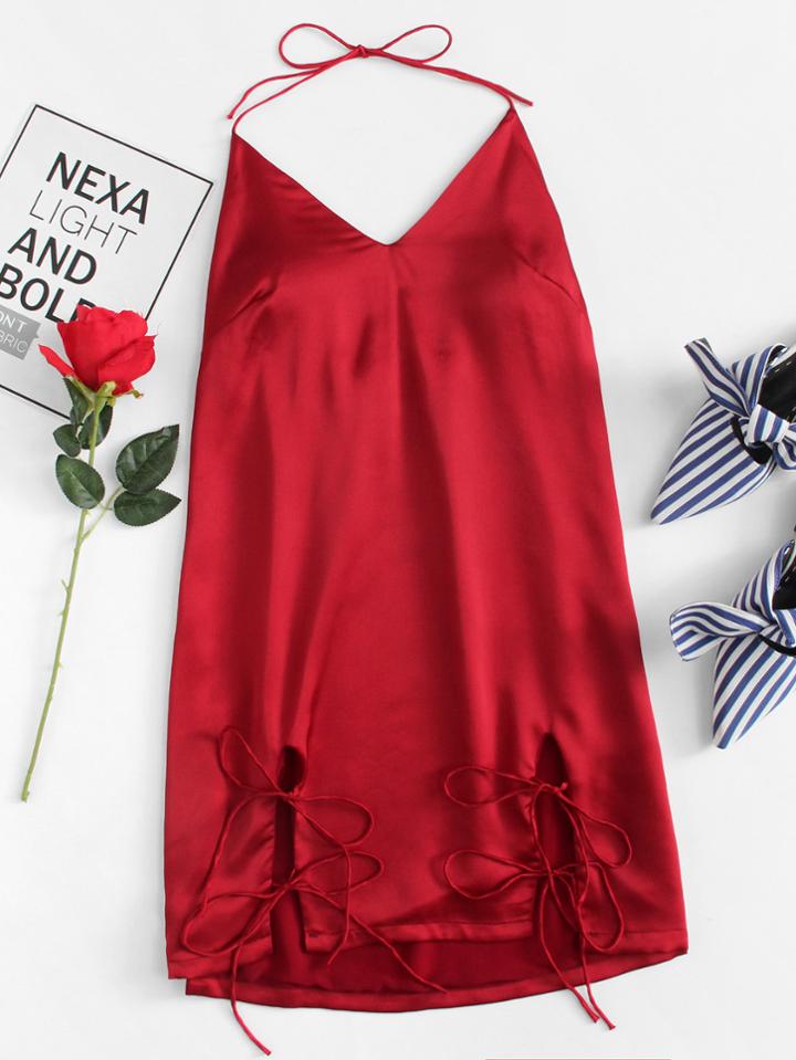 Romwe Knot Hem Halter Dress