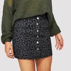Romwe Leopard Print Button Front Denim Skirt