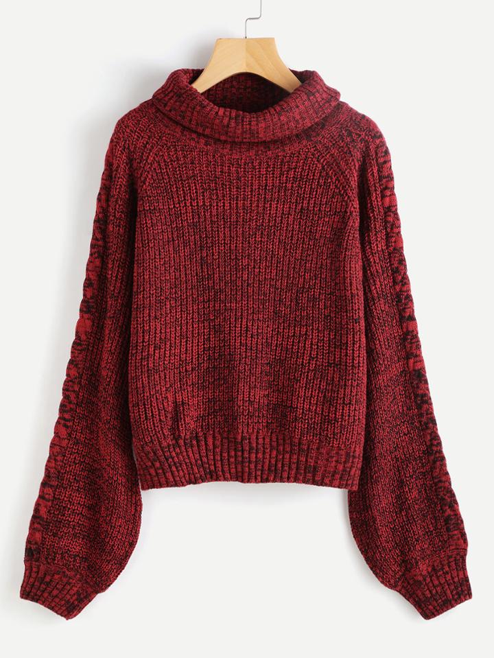 Romwe Marled Knit Bishop Sleeve Jumper