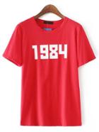 Romwe Red Round Neck Number Print T-shirt