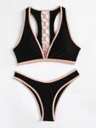 Romwe Contrast Piping Criss Cross Bikini Set
