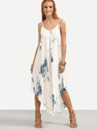 Romwe White Abstract Print Asymmetric Cami Dress