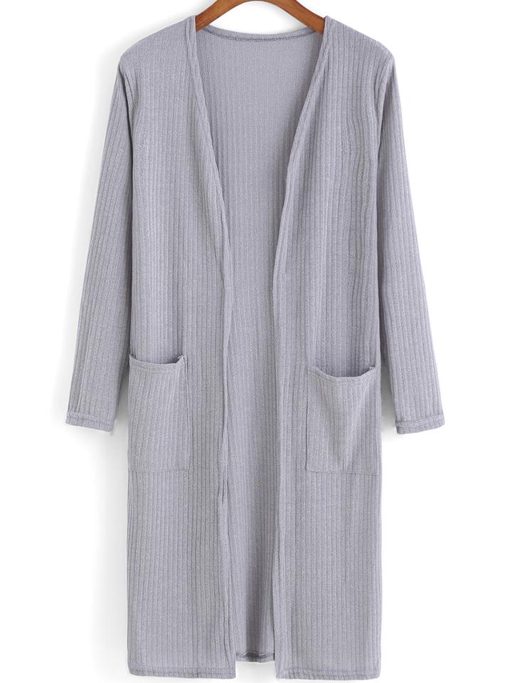 Romwe Open Front Long Sleeve Knit Cardigan