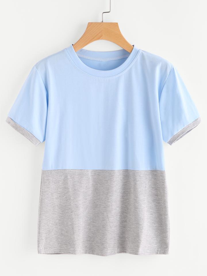 Romwe Color Block Contrast Slub Tee