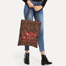Romwe Slogan Print Leopard Pattern Tote Bag