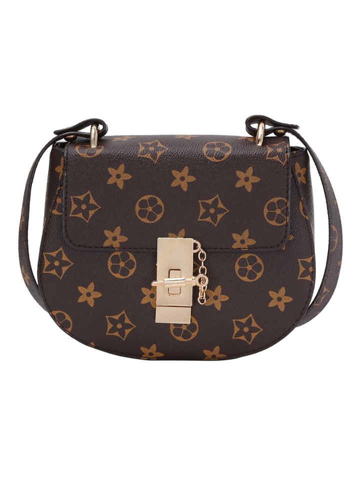 Romwe Printed Turnlock And Pin Closure Saddle Bag