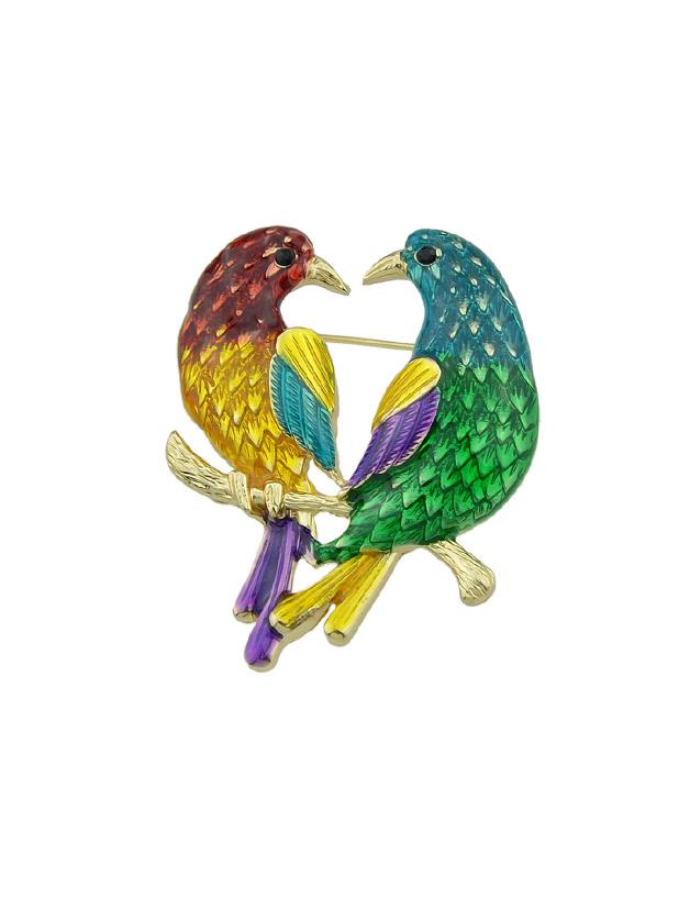 Romwe Enamel Branch Two Bird Brooch