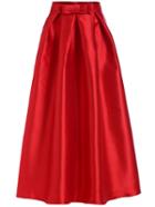 Romwe Bow Embellished Flare Long Red Skirt