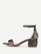 Romwe Dragonfly And Pineapple Embroidery Crocodile Print Sandals