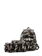 Romwe Camo Pattern Faux Leather Backpack Set 3pcs