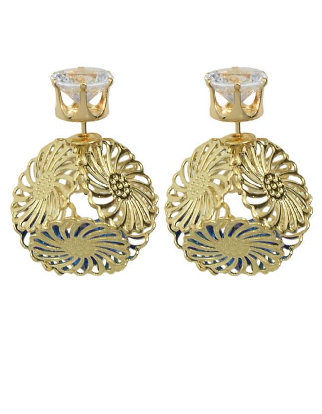 Romwe Blue Rhinestone Ball Stud Earrings