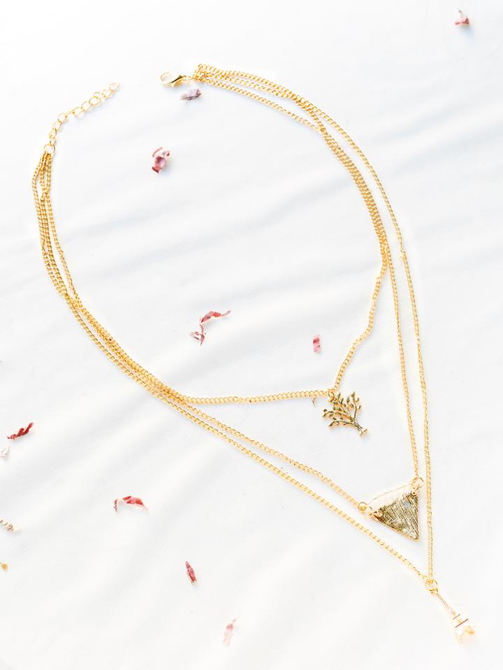 Romwe Gold Charm Pendant Layered Necklace