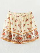Romwe Apricot Floral Drawstring Waist Shorts