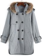 Romwe Hooded Double Breasted Long Coat