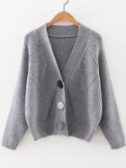 Romwe Grey Raglan Sleeve Button Up Sweater Coat