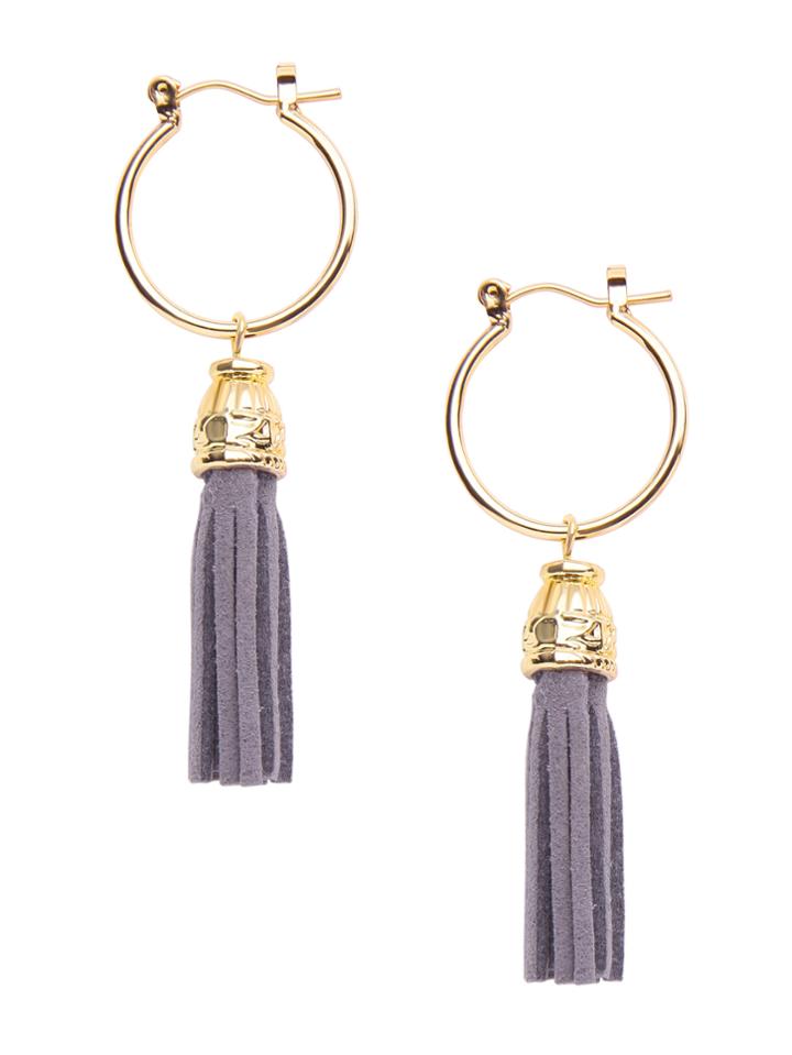 Romwe Gold Hoop Tassel Trim Statement Earrings
