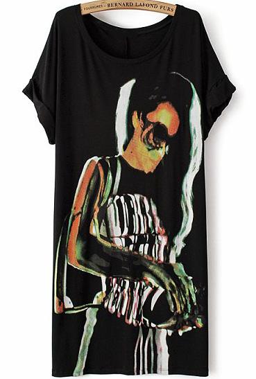 Romwe Beauty Print Short Sleeve Loose Dress