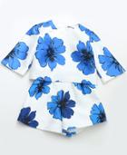 Romwe White Round Neck Floral Crop Top With Shorts